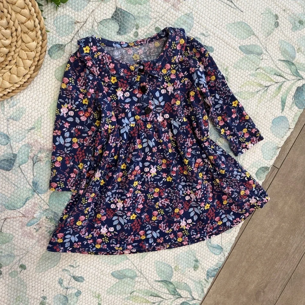 Vintage Toddler Girl’s Boho Cotton Floral Long-Sleeve Dress size 2T Fall